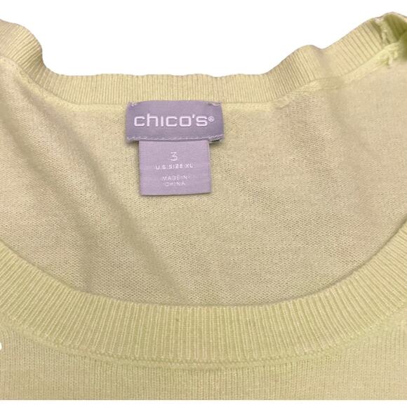 Chicos Size 3/US-XL 16 Women’s Ballon Sleeve Lime Green Sweater Ultra Soft Cozy - Picture 4 of 6